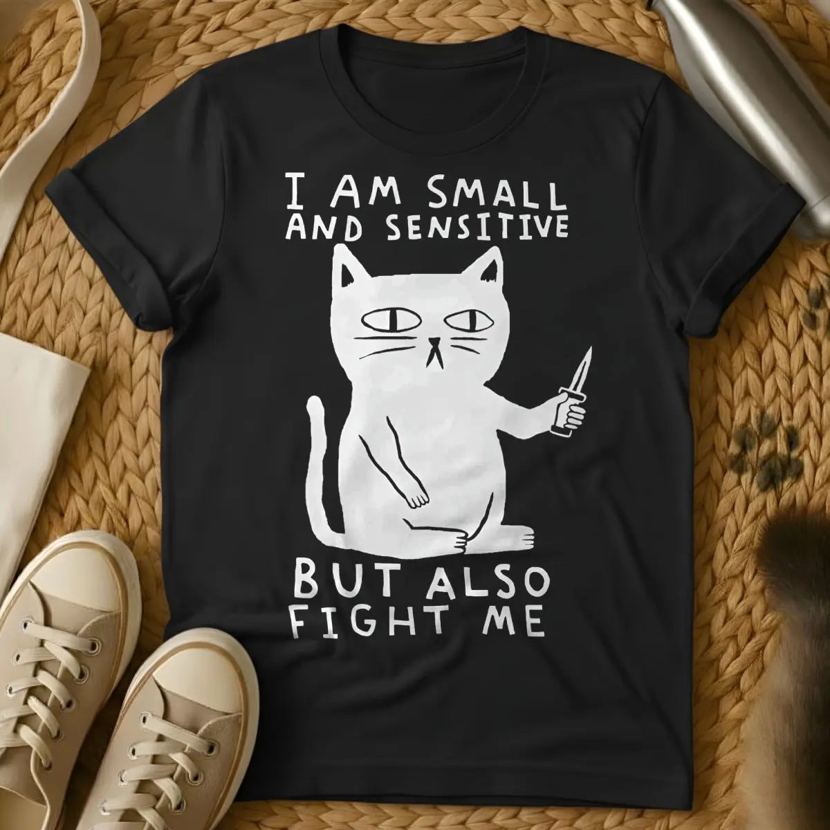 Fight Me Shirt - Black T-Shirt - confrontational cat, grumpy cat core, mood matching pet