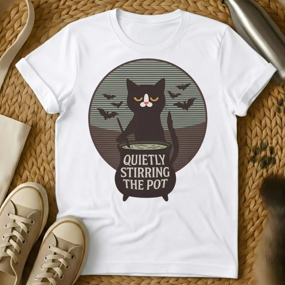 Stir the Pot Cat Shirt - White Cat T-Shirt