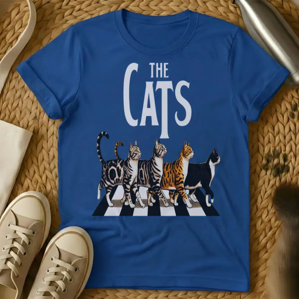 Abbey Road Cat Shirt - Blue T-Shirt - abbey road parody, album cover redraw, beatles tribute art