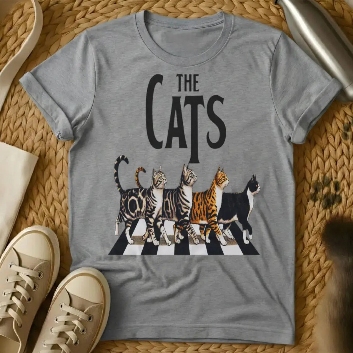 Abbey Road Cat Shirt - Gray T-Shirt - abbey road parody, album cover redraw, beatles tribute art